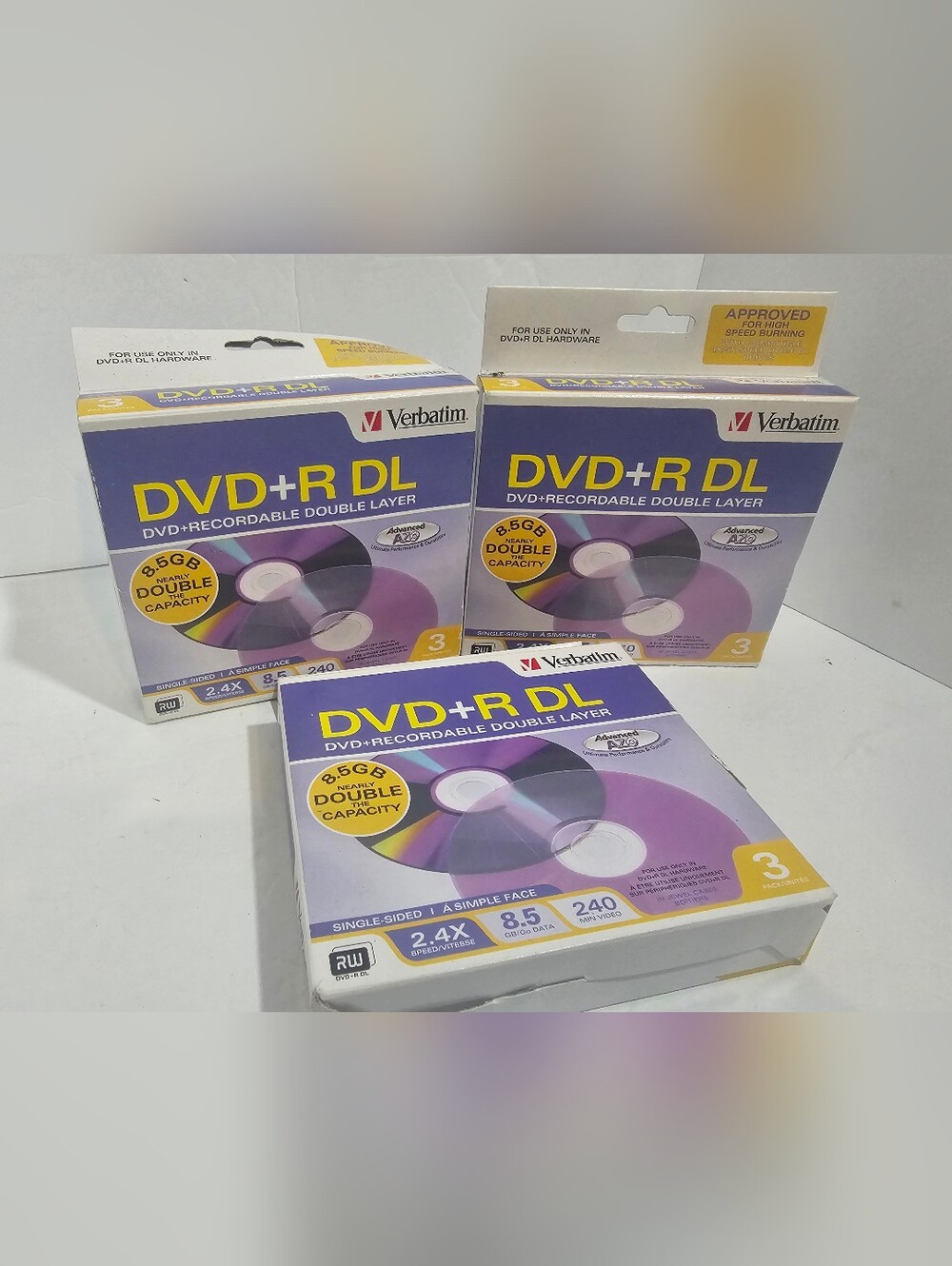 Verbatim DVD+R DL Double Layer 8.5GB 2.4X Blank Media 3-Pack Lot of 3 NEW